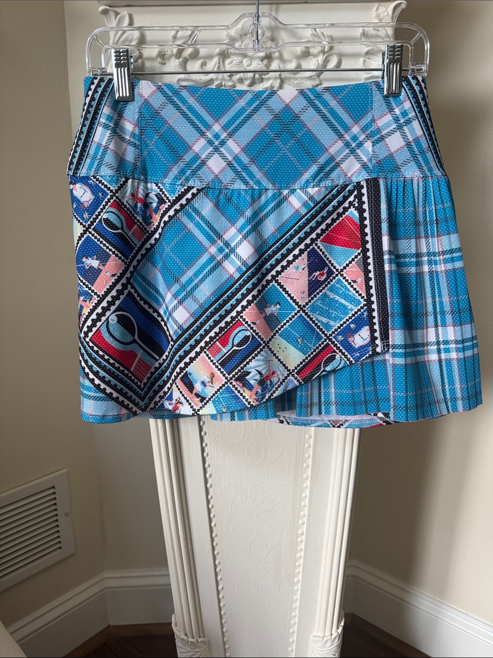 Blue Plaid Mixed-Print Athletic Skirt/ Golf or Tennis